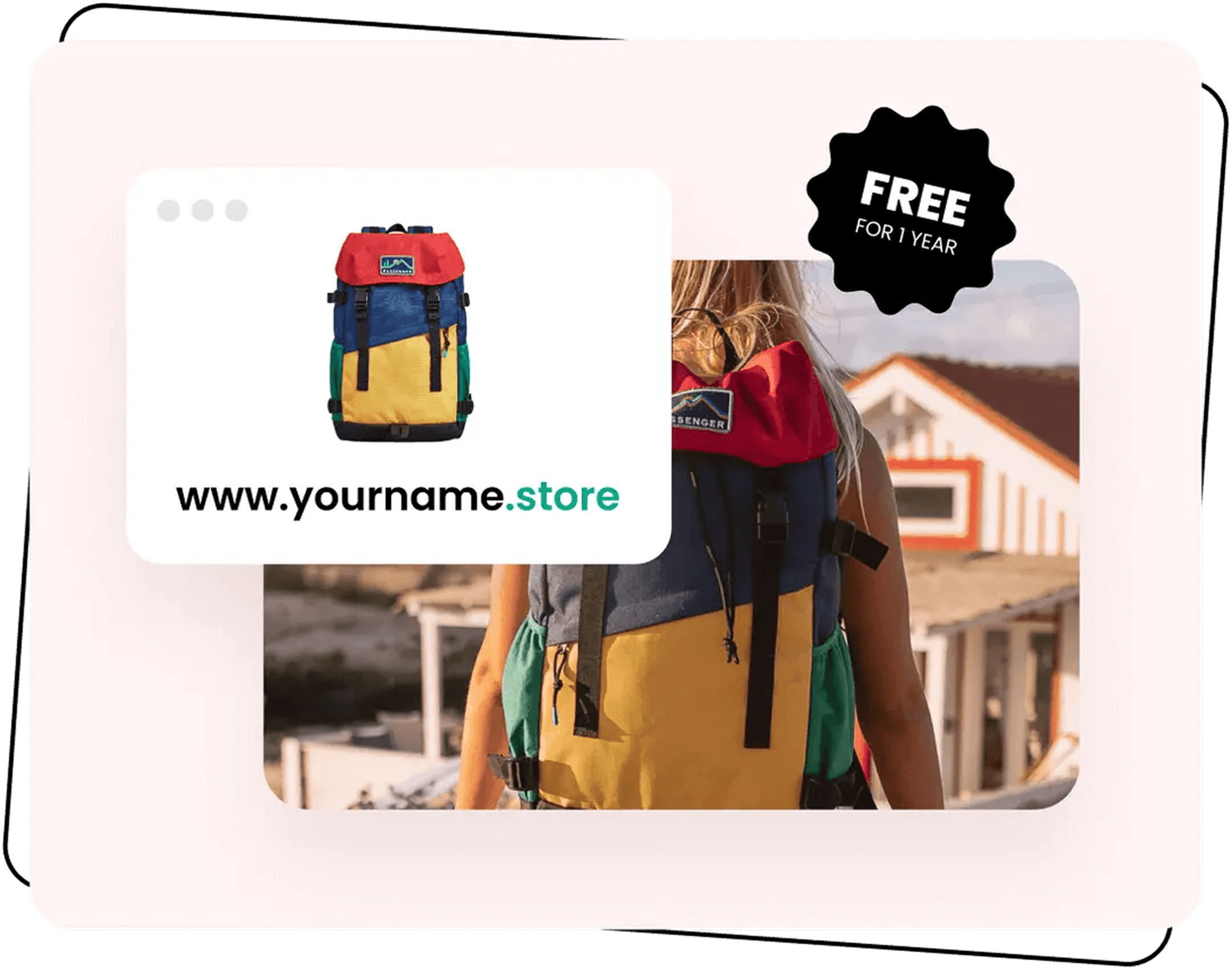 A browser showing www.yourname.store with a domain included badge